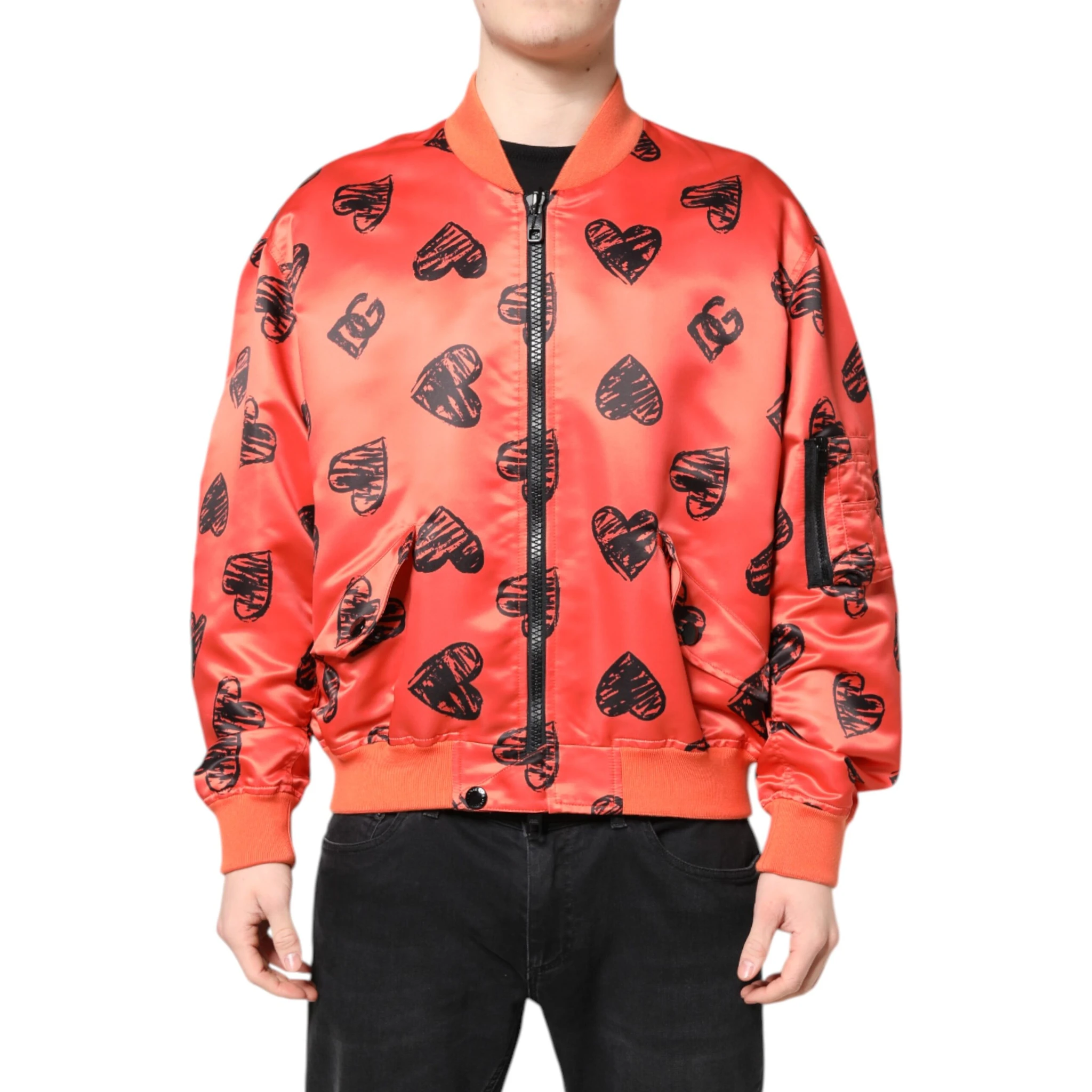 Orange DG Heart Full Zip Men Bomber Jacket