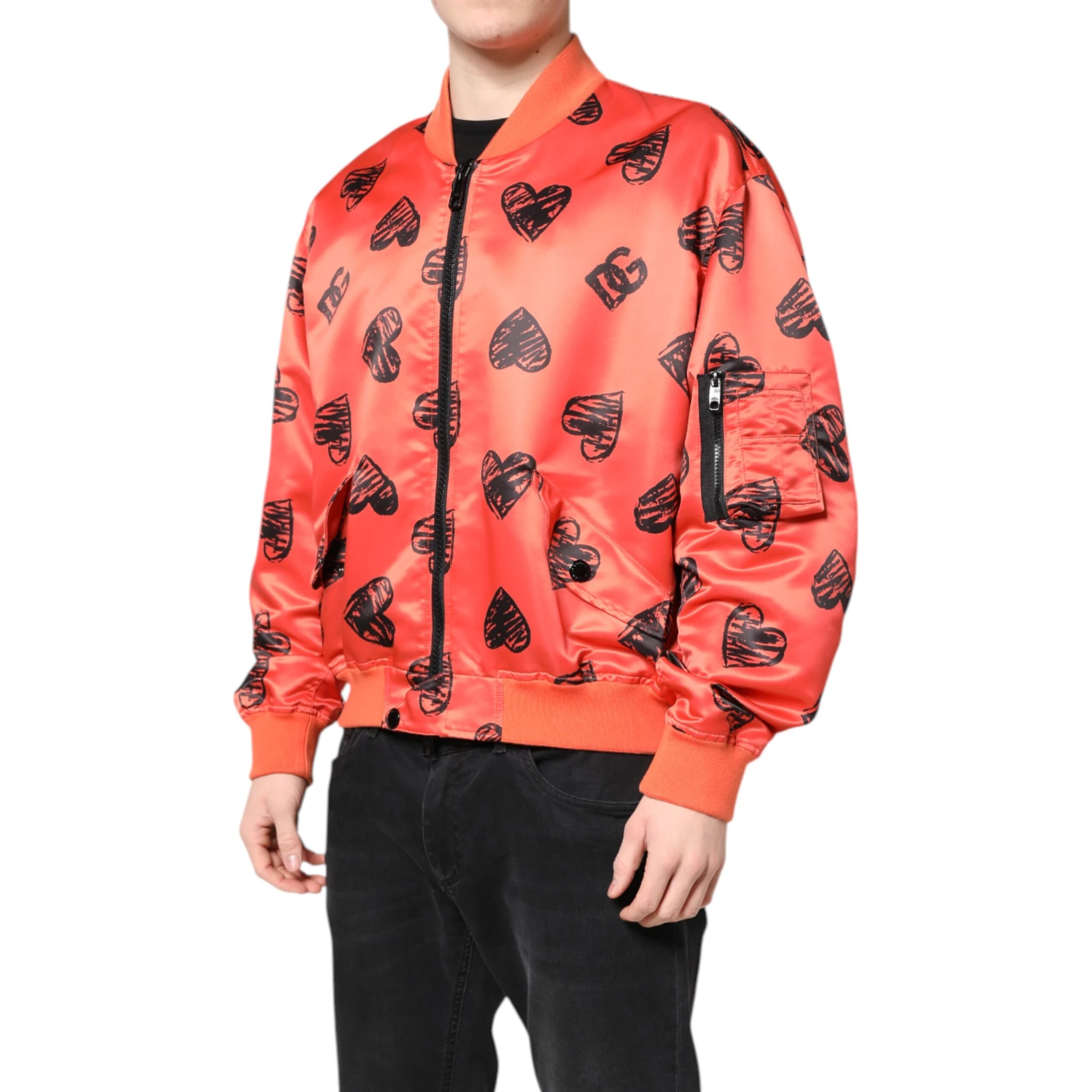 Orange DG Heart Full Zip Men Bomber Jacket