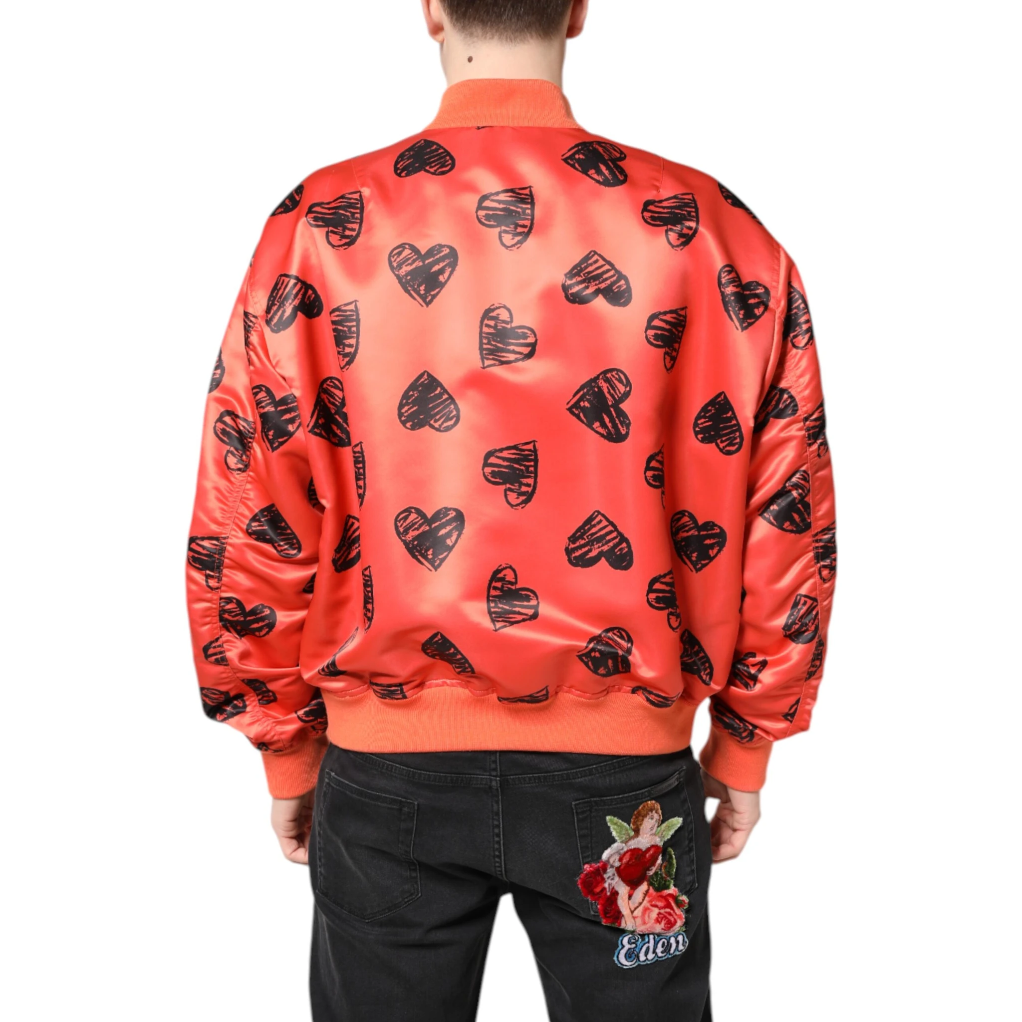 Orange DG Heart Full Zip Men Bomber Jacket