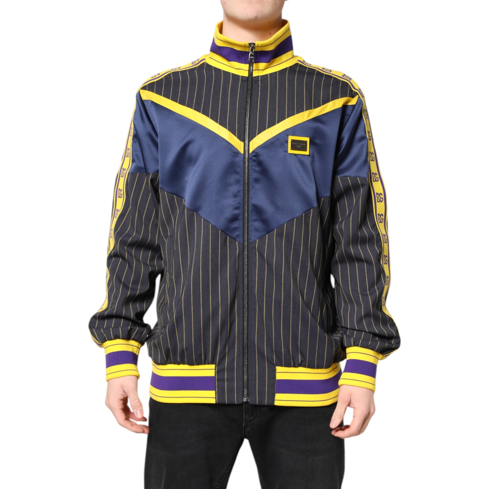 Black Striped Logo Full Zip Bomber Jacket