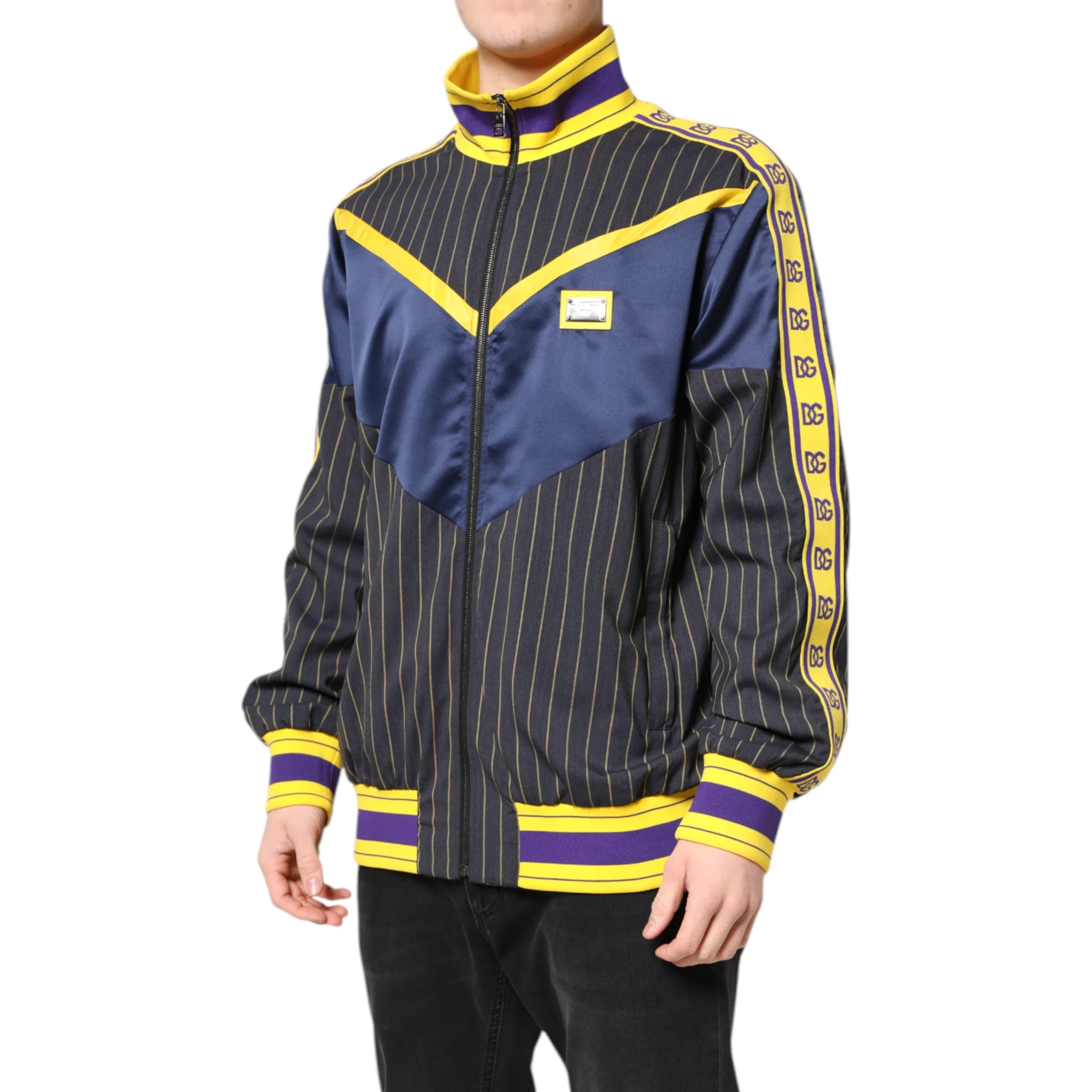 Black Striped Logo Full Zip Bomber Jacket