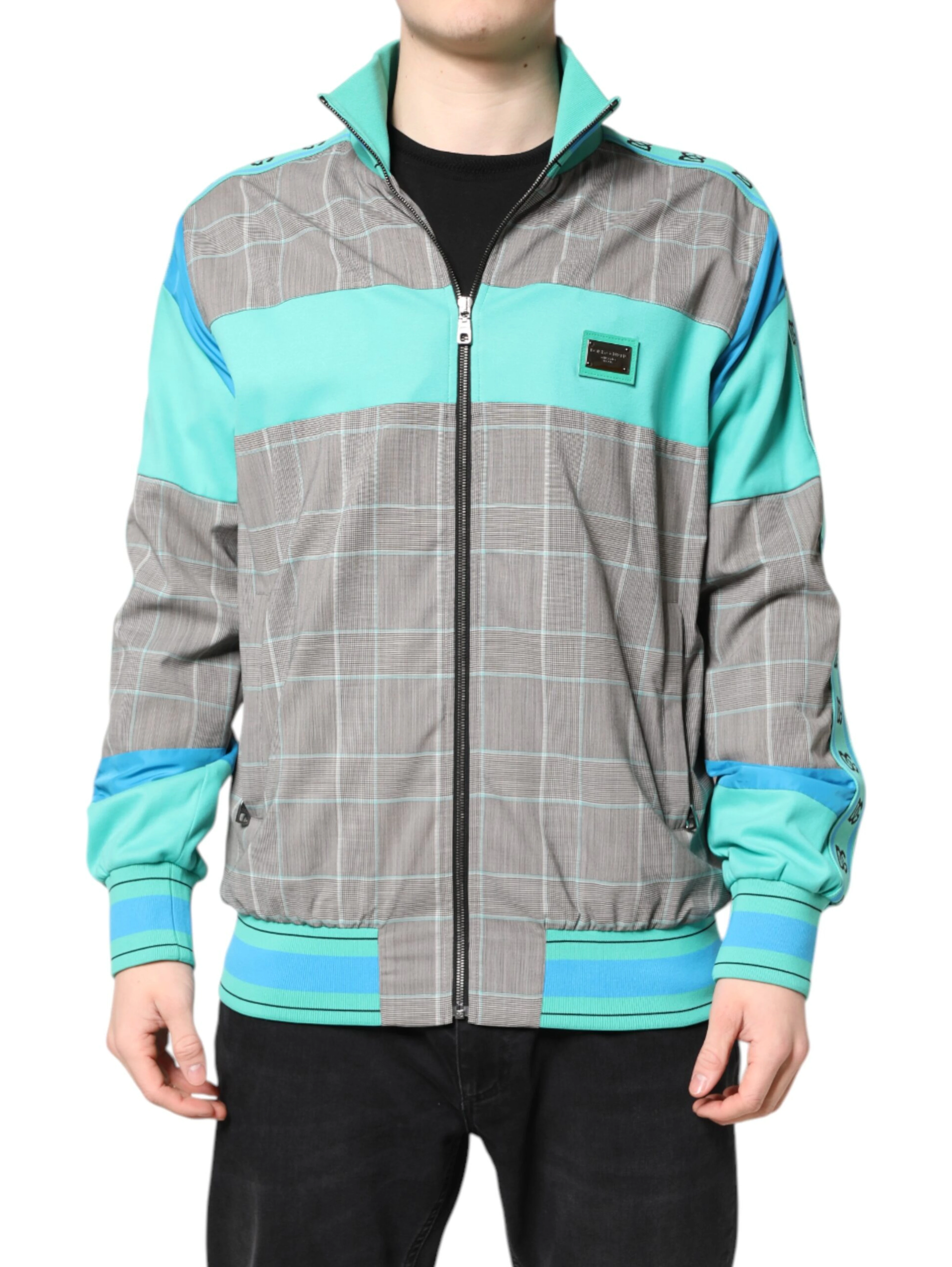 Multicolor Plaid Full Zip Windbreaker Jacket
