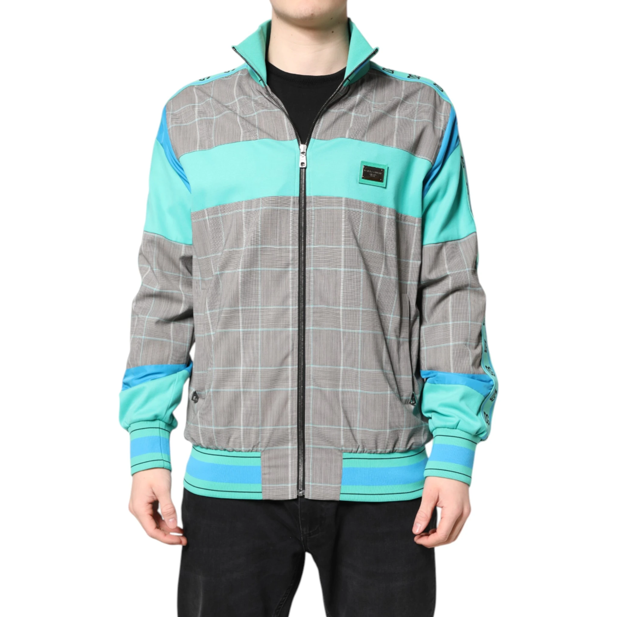 Multicolor Plaid Full Zip Windbreaker Jacket