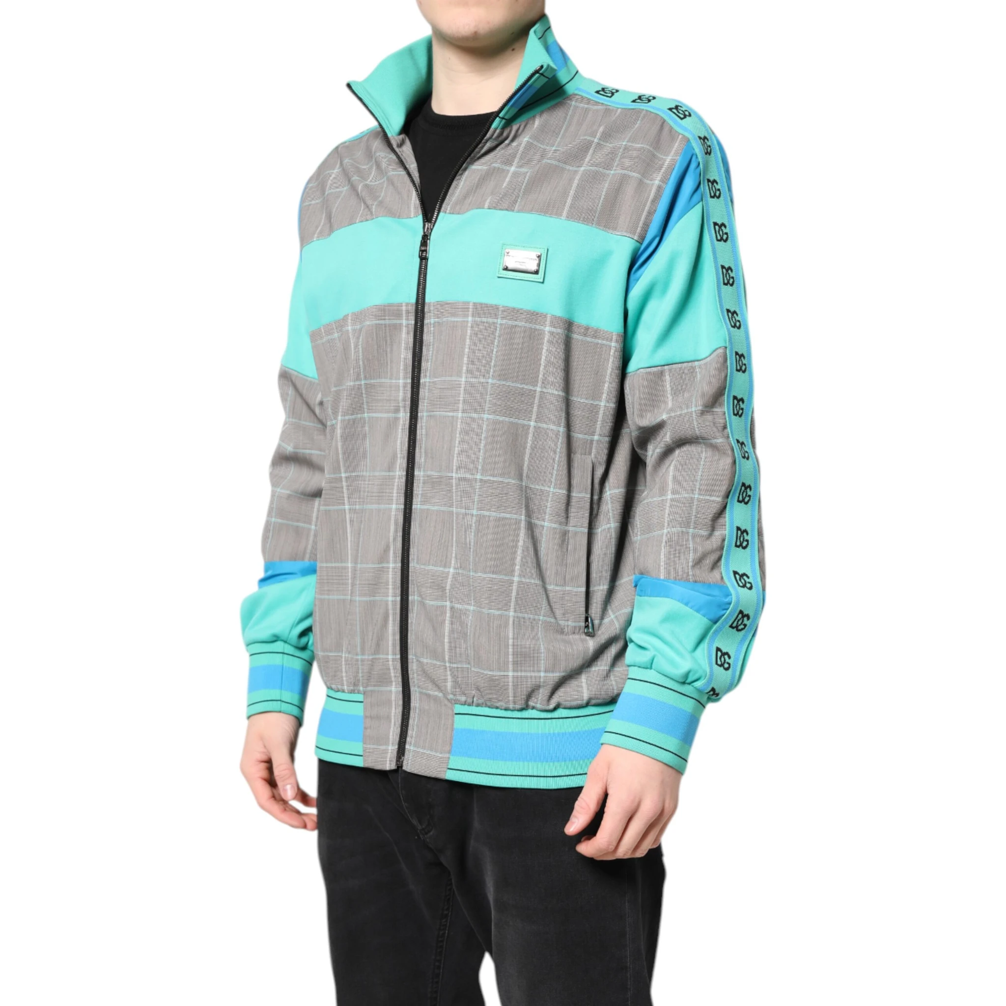Multicolor Plaid Full Zip Windbreaker Jacket