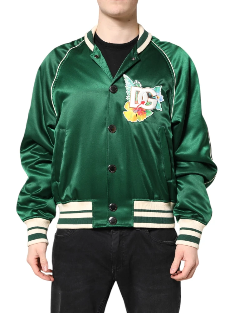 Green Floral DG Logo Full Zip Bomber Jacket