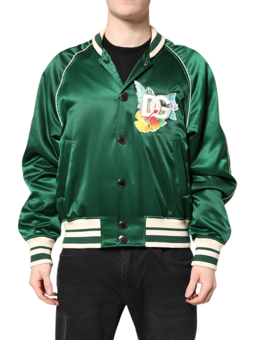 Green Floral DG Logo Full Zip Bomber Jacket