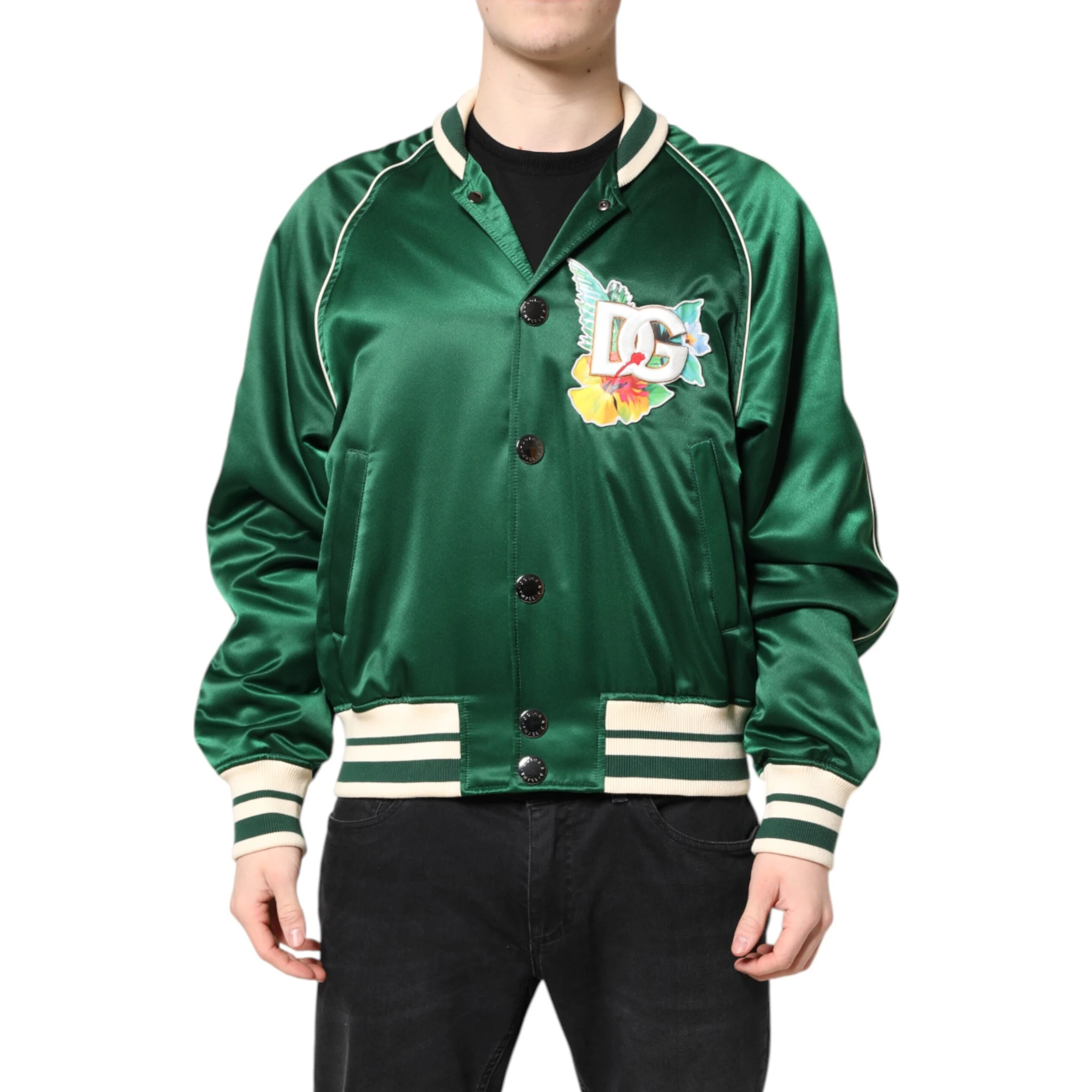 Green Floral DG Logo Full Zip Bomber Jacket
