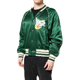 Green Floral DG Logo Full Zip Bomber Jacket