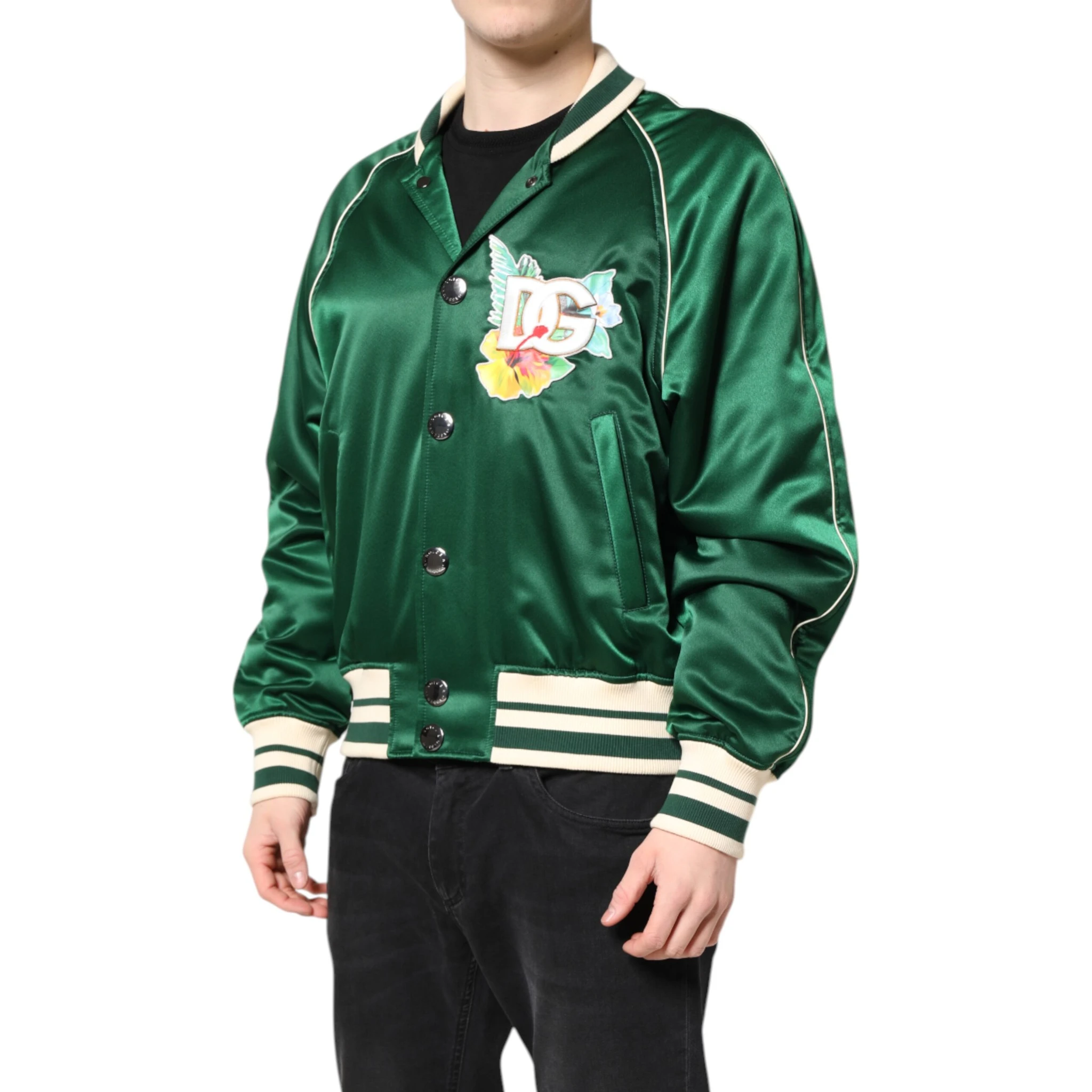 Green Floral DG Logo Full Zip Bomber Jacket