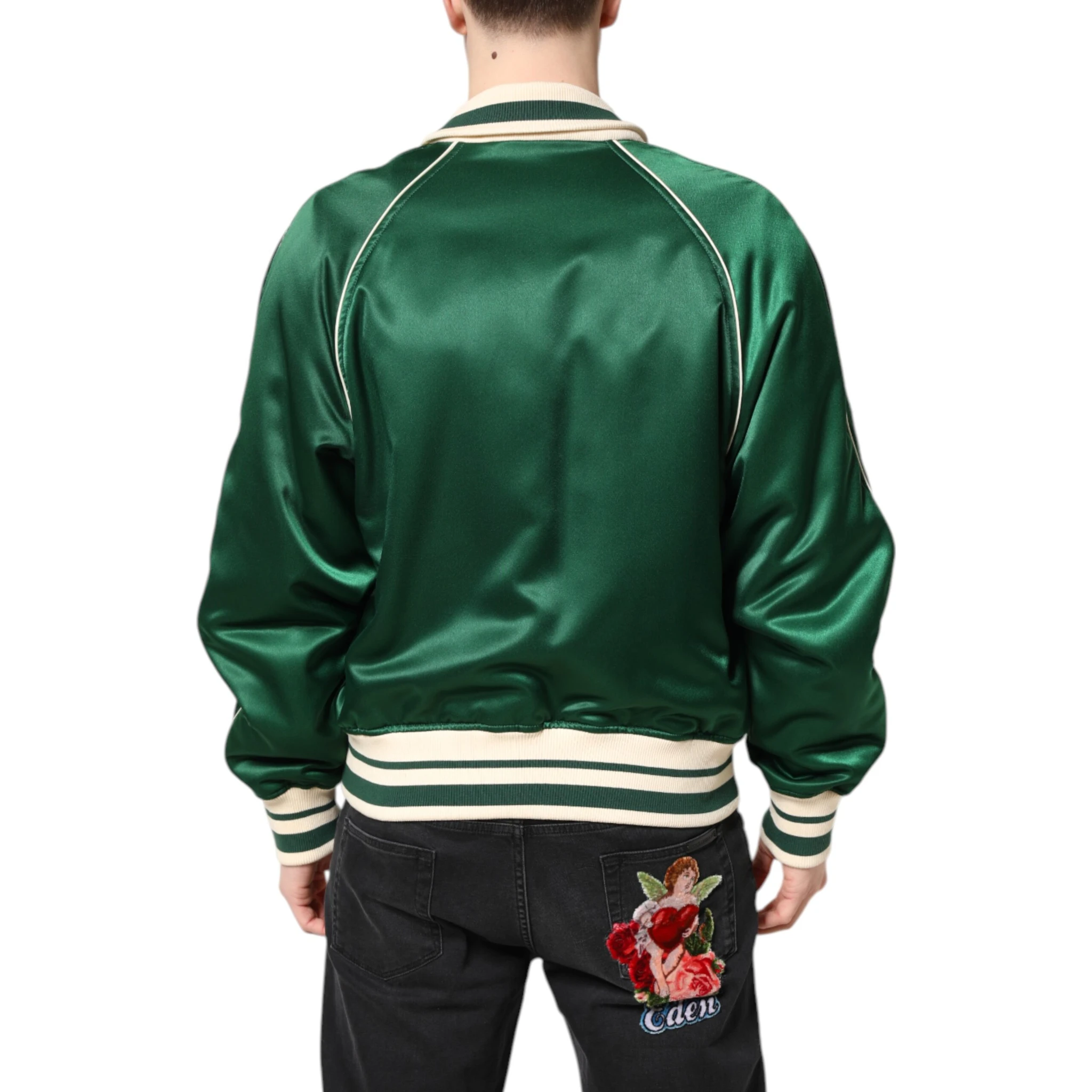 Green Floral DG Logo Full Zip Bomber Jacket