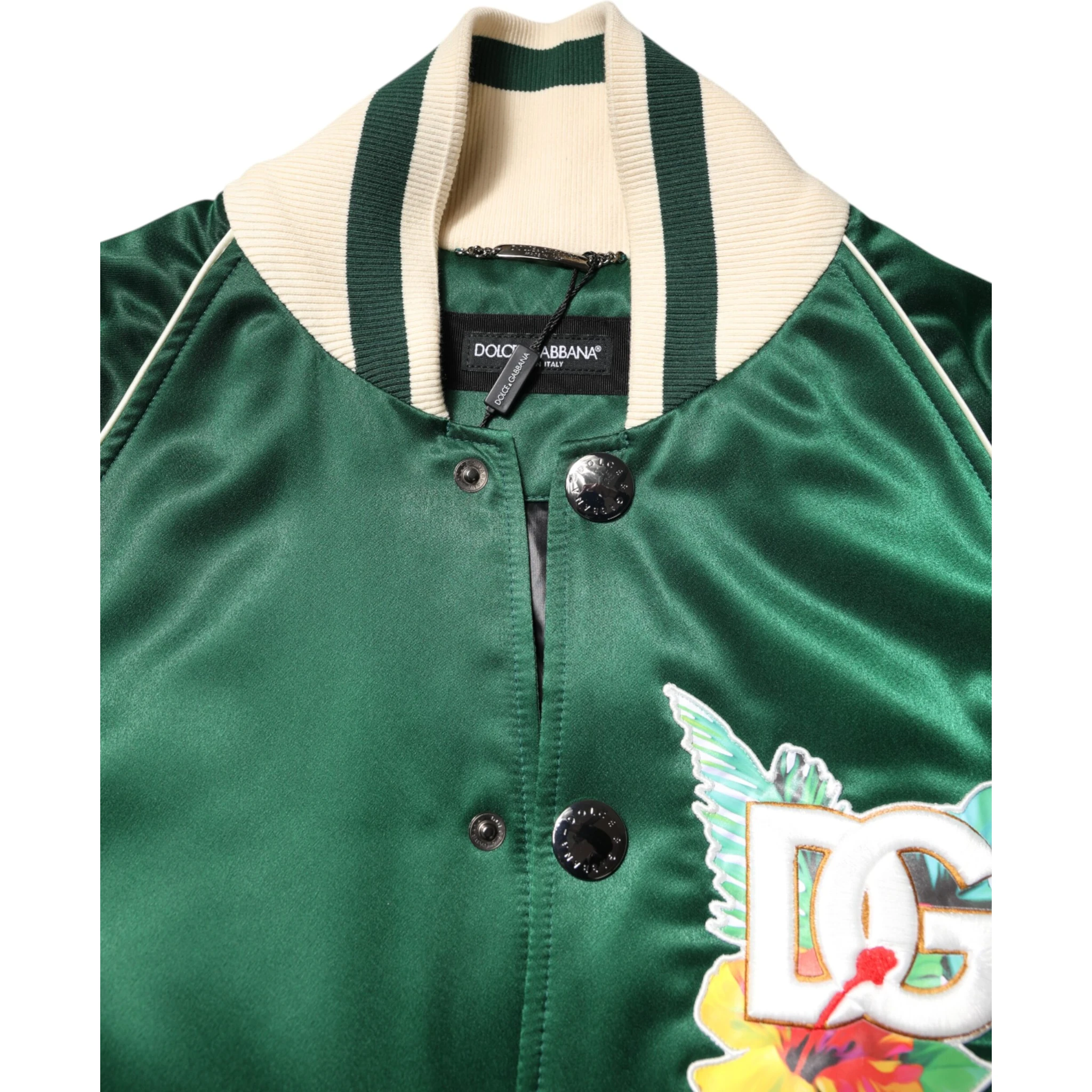 Green Floral DG Logo Full Zip Bomber Jacket