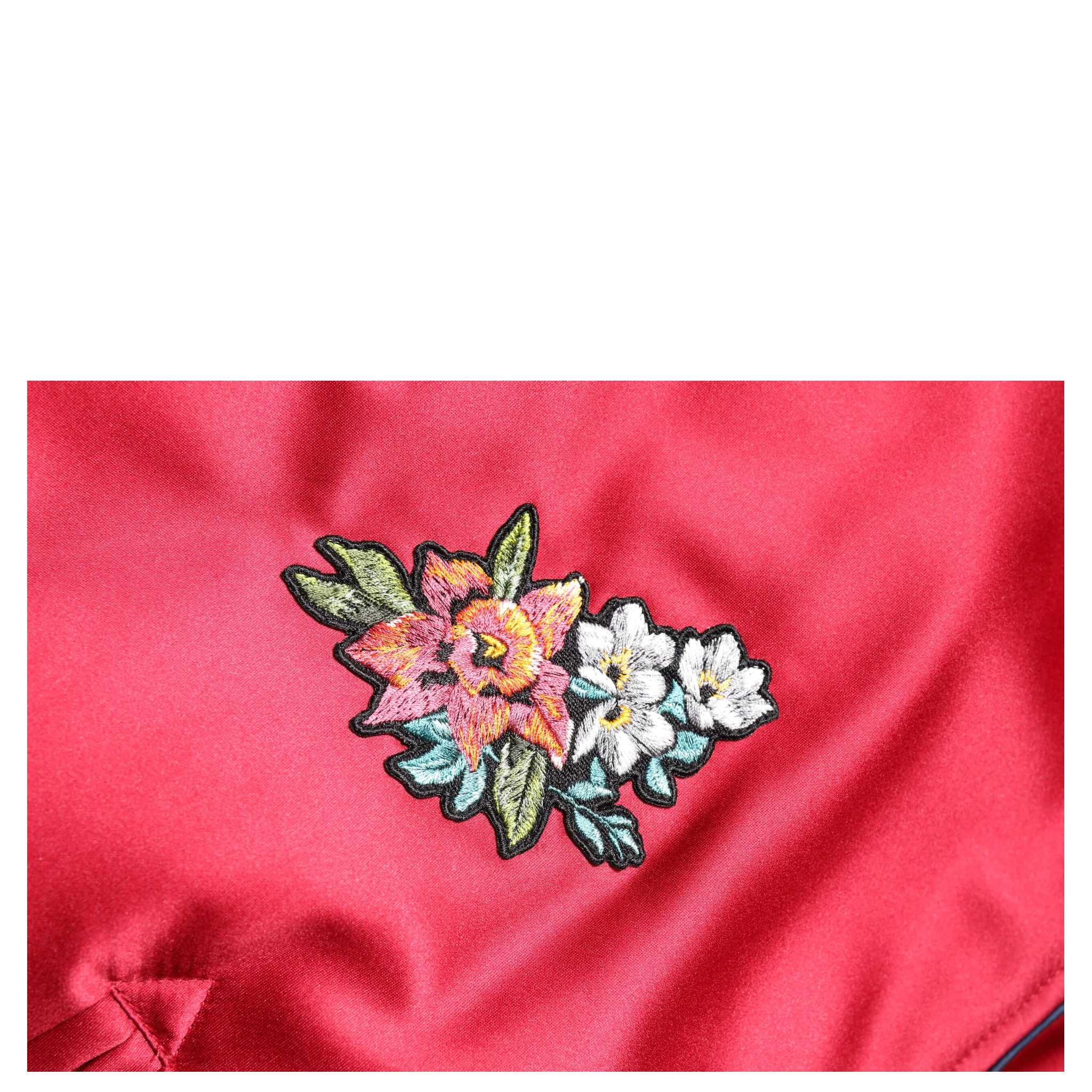 Red Floral Patch Full Zip Men Bomber Jacket