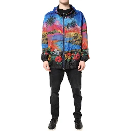 Multicolor Print Hooded Windbreaker Jacket