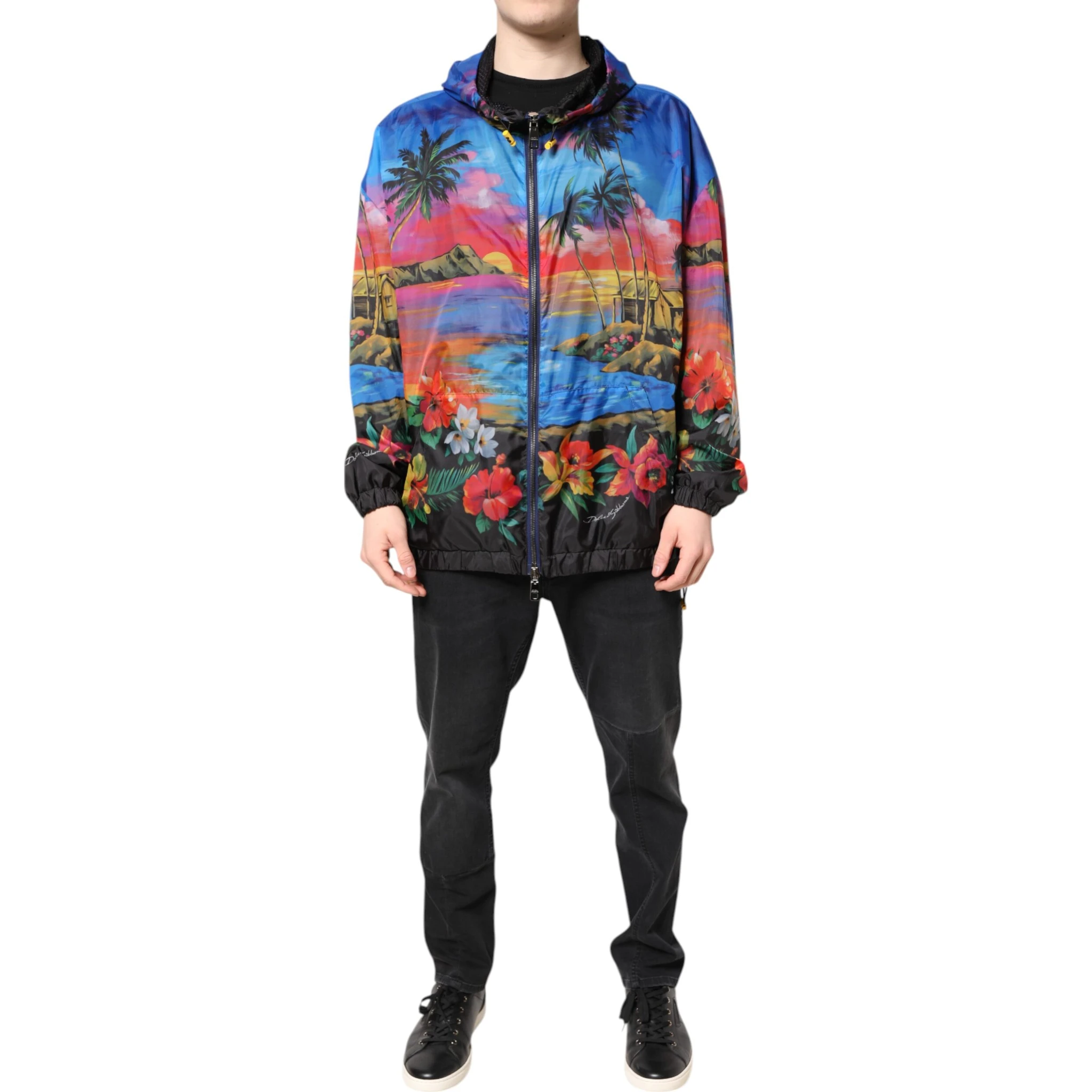 Multicolor Print Hooded Windbreaker Jacket
