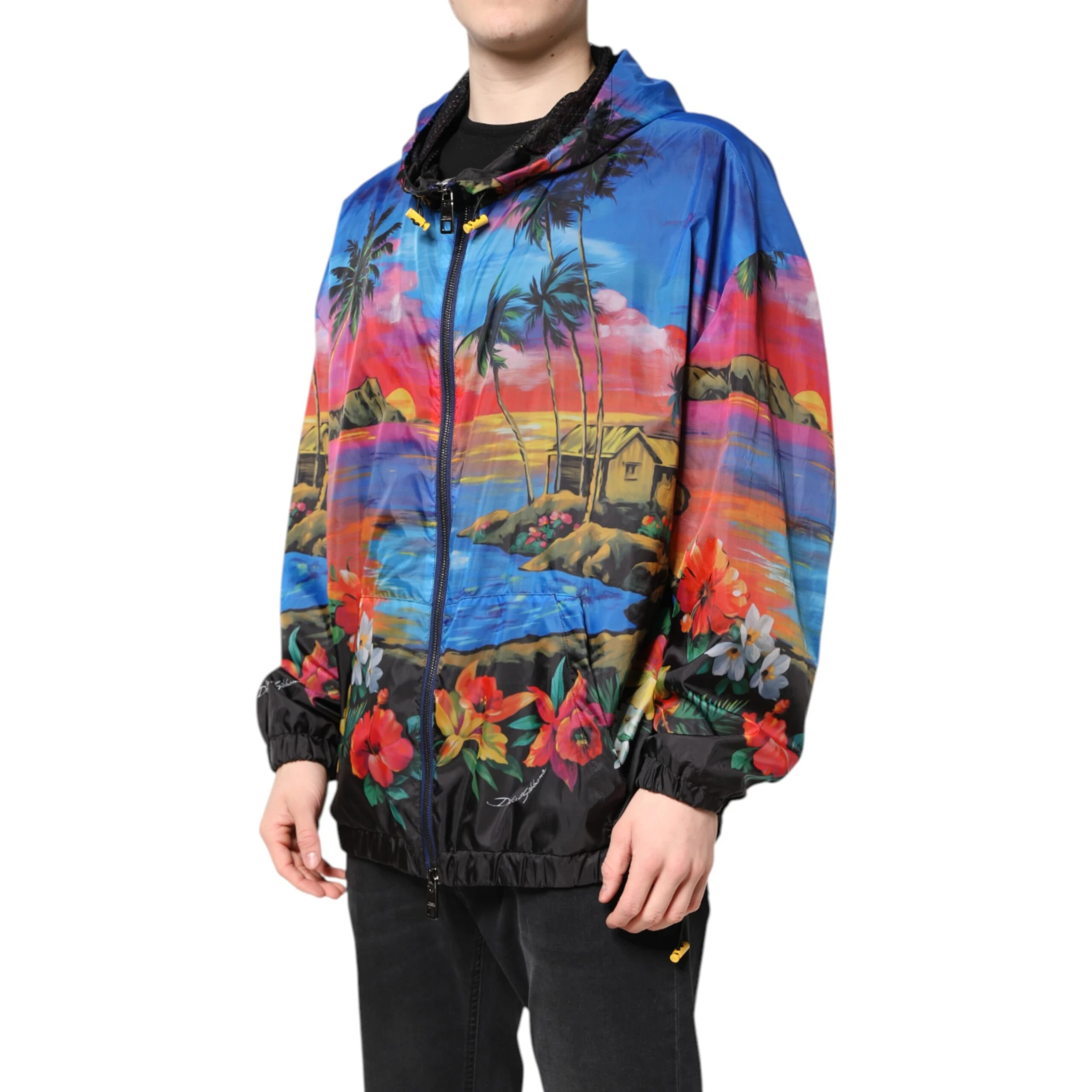 Multicolor Print Hooded Windbreaker Jacket