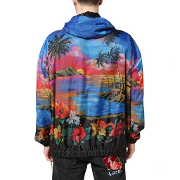 Multicolor Print Hooded Windbreaker Jacket