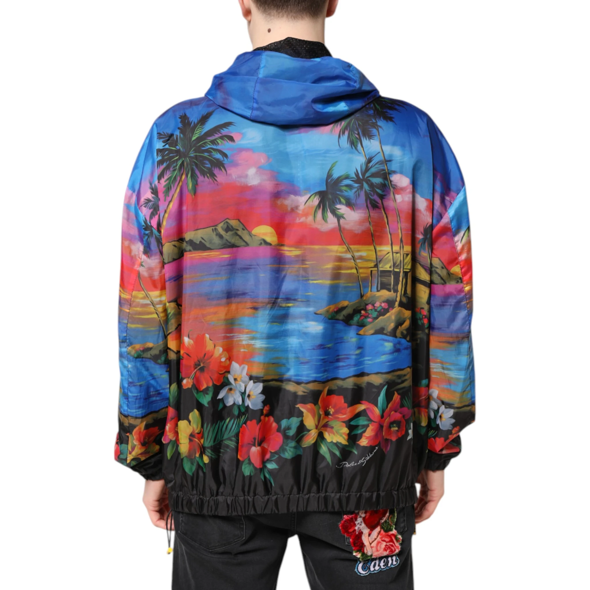 Multicolor Print Hooded Windbreaker Jacket