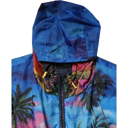 Multicolor Print Hooded Windbreaker Jacket