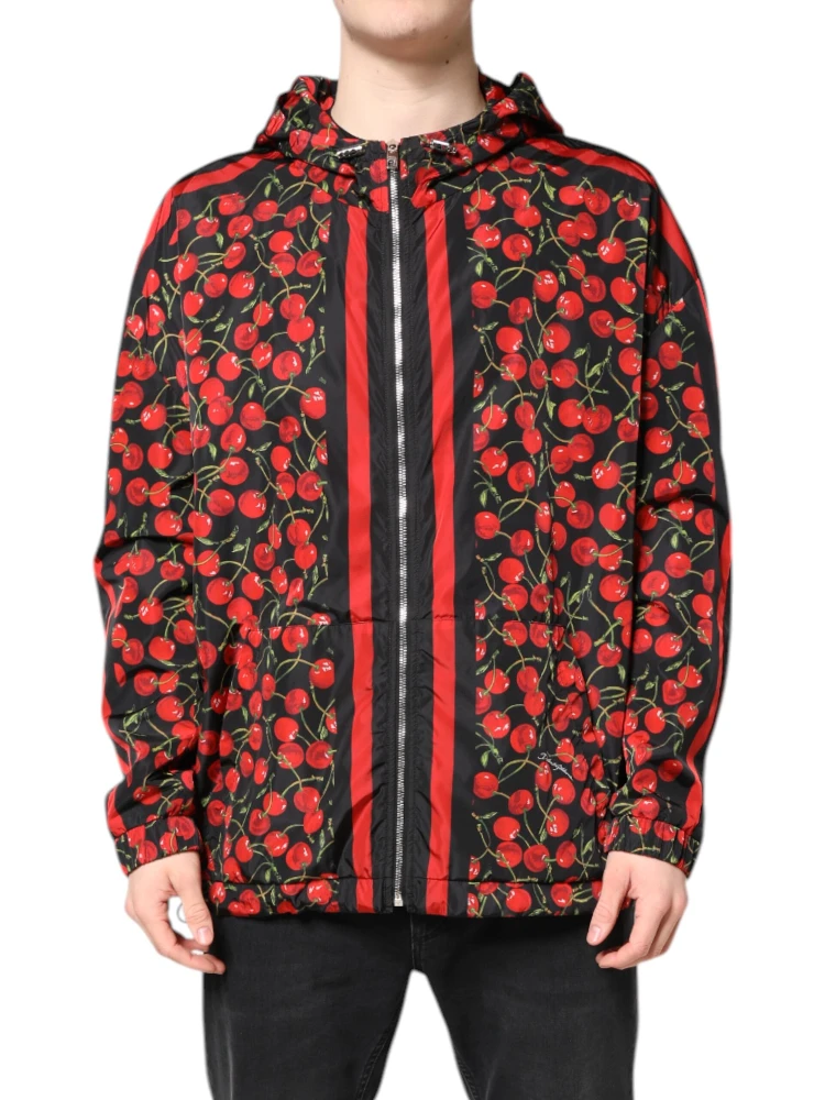 Black Cherry Print Hooded Windbreaker Jacket alternative