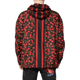 Black Cherry Print Hooded Windbreaker Jacket