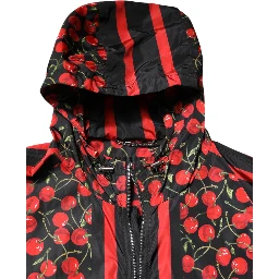 Black Cherry Print Hooded Windbreaker Jacket