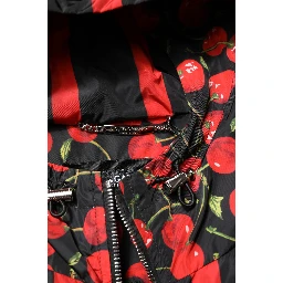 Black Cherry Print Hooded Windbreaker Jacket
