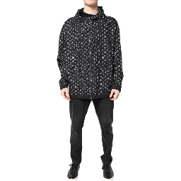 Black Heart Print Hooded Windbreaker Jacket