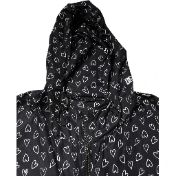 Black Heart Print Hooded Windbreaker Jacket