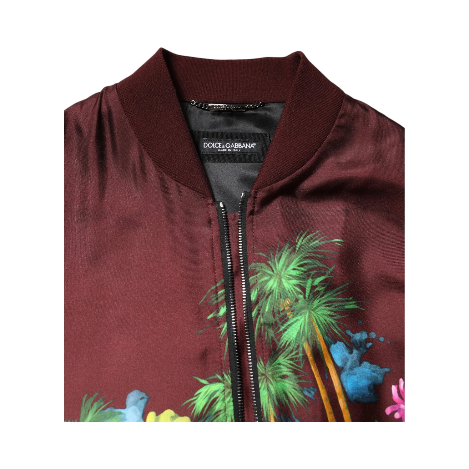 Maroon Floral Print Full Zip Bomber Jacket