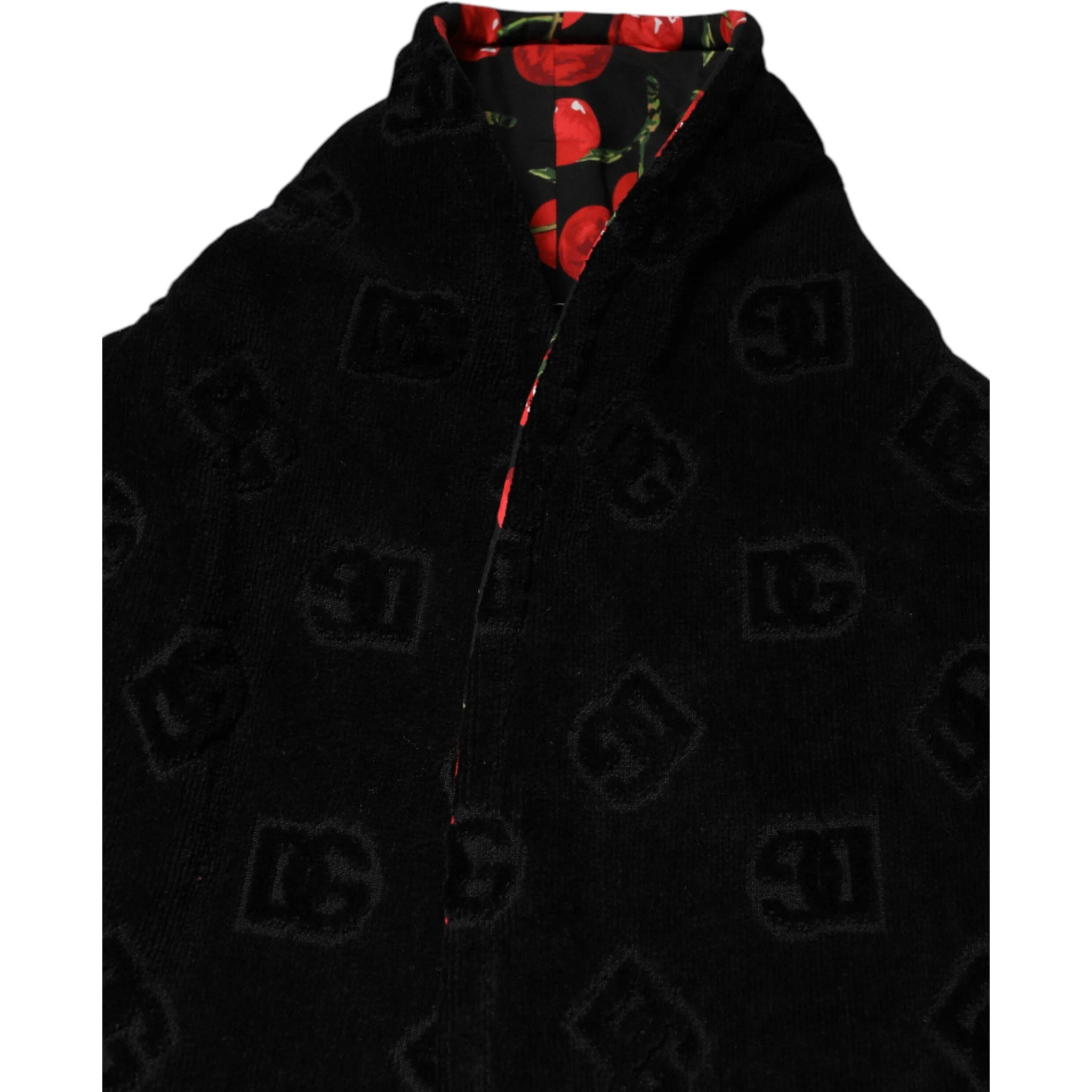 Black Cherry Print Wrap Robe Men Coat Jacket