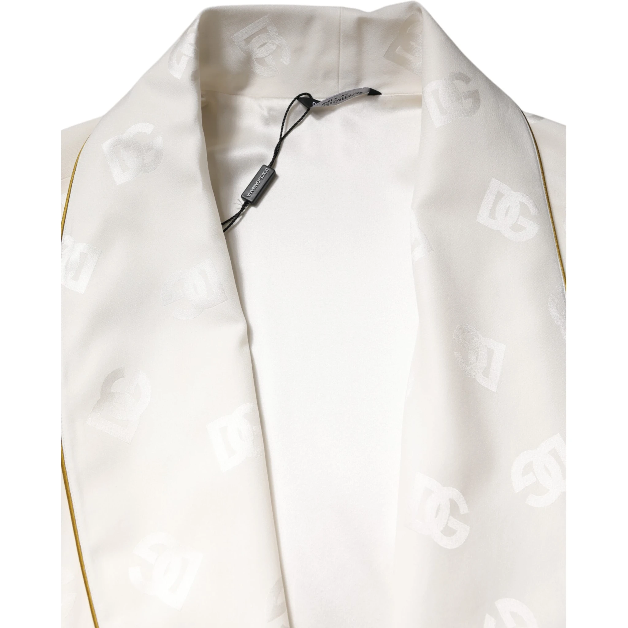 Ivory Silk Logo Men Wrap Robe Coat Jacket