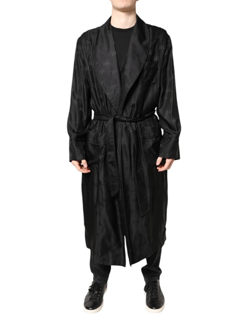 Black Silk DG Logo Men Wrap Robe Coat Jacket