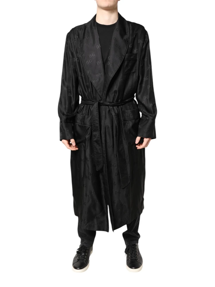 Black Silk DG Logo Men Wrap Robe Coat Jacket alternative