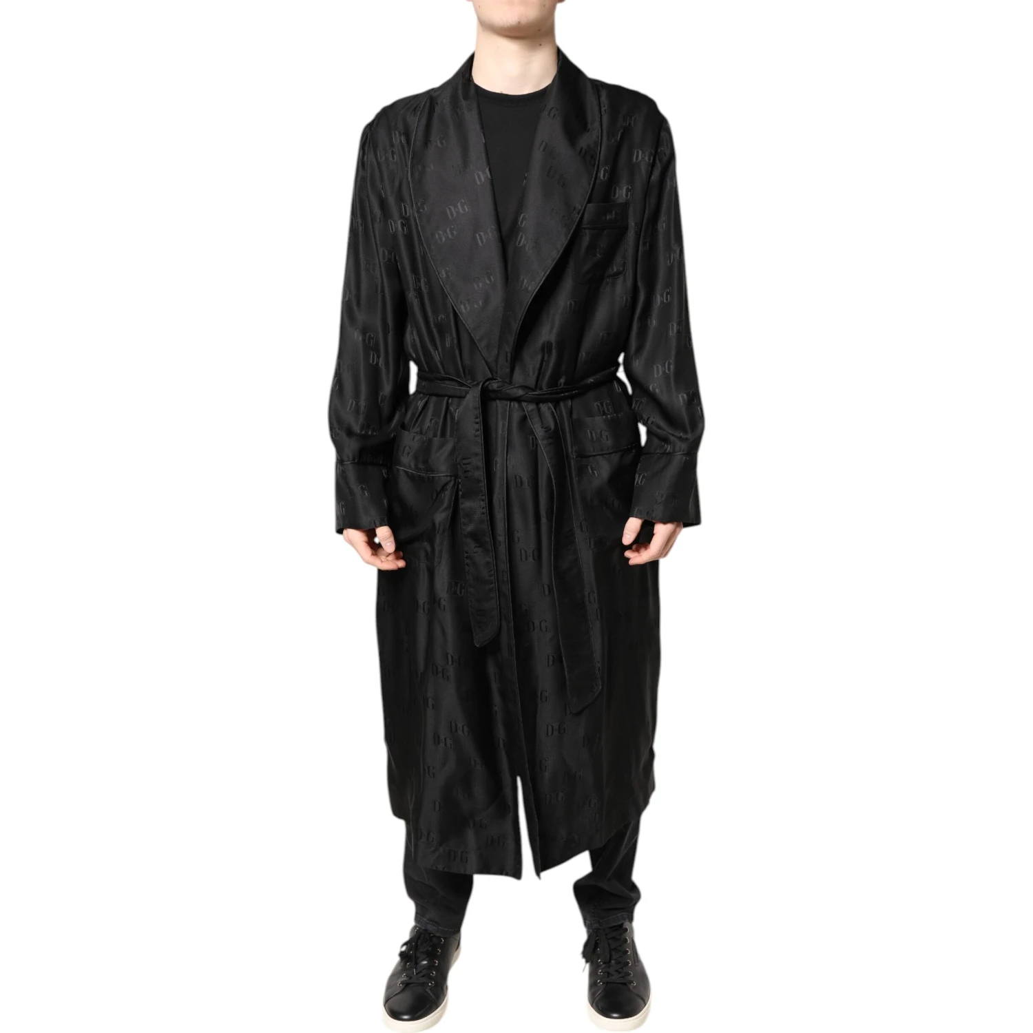 Black Silk DG Logo Men Wrap Robe Coat Jacket