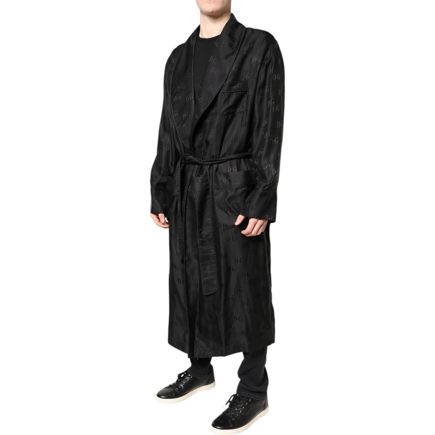 Black Silk DG Logo Men Wrap Robe Coat Jacket