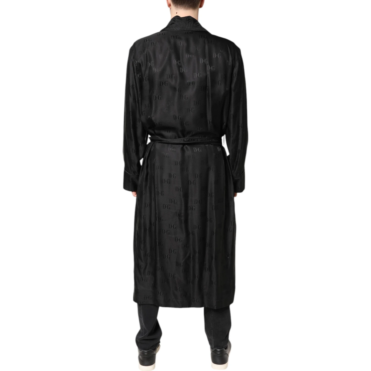 Black Silk DG Logo Men Wrap Robe Coat Jacket