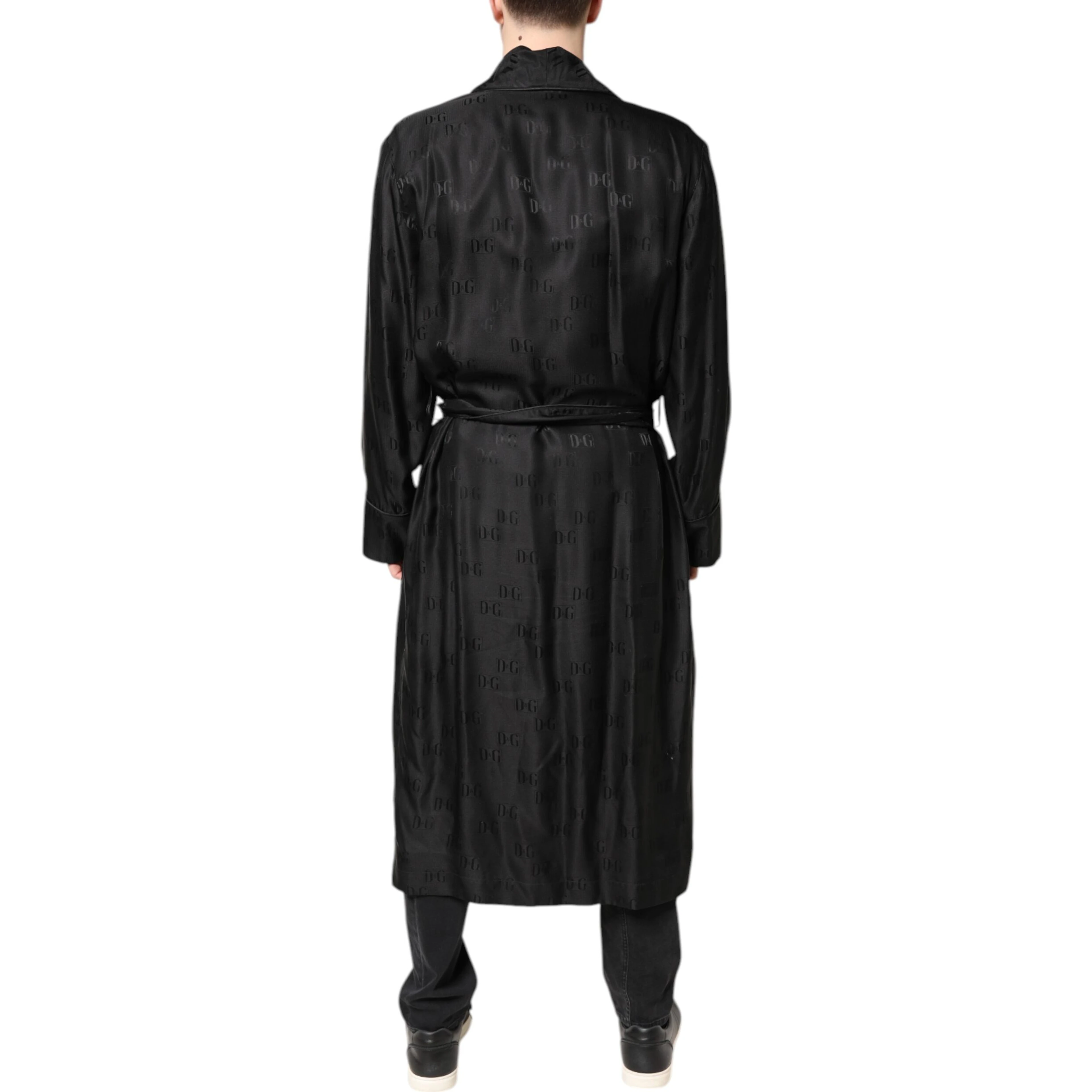 Black Silk DG Logo Men Wrap Robe Coat Jacket