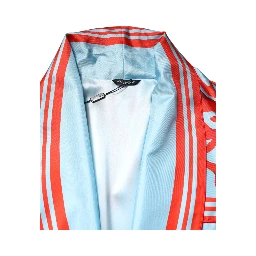 Blue Red Coral Print Wrap Robe Coat Jacket