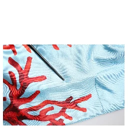 Blue Red Coral Print Wrap Robe Coat Jacket