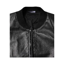 Black Lambskin Leather Full Zip Biker Jacket