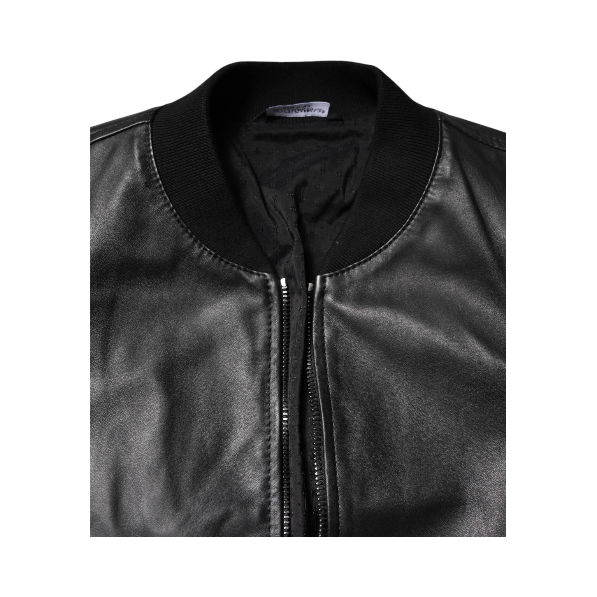 Black Lambskin Leather Full Zip Biker Jacket