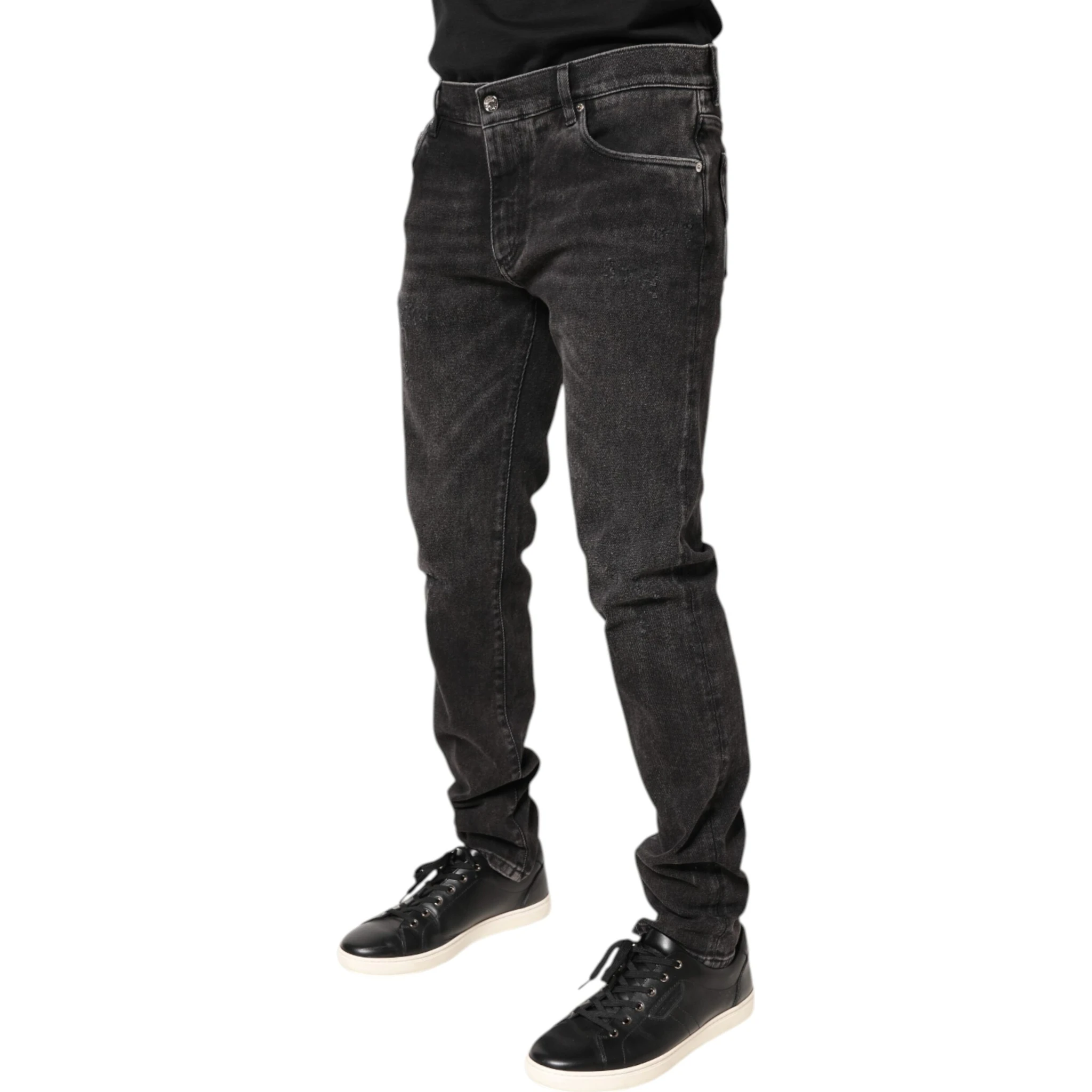 Gray Washed Cotton Skinny Denim Jeans