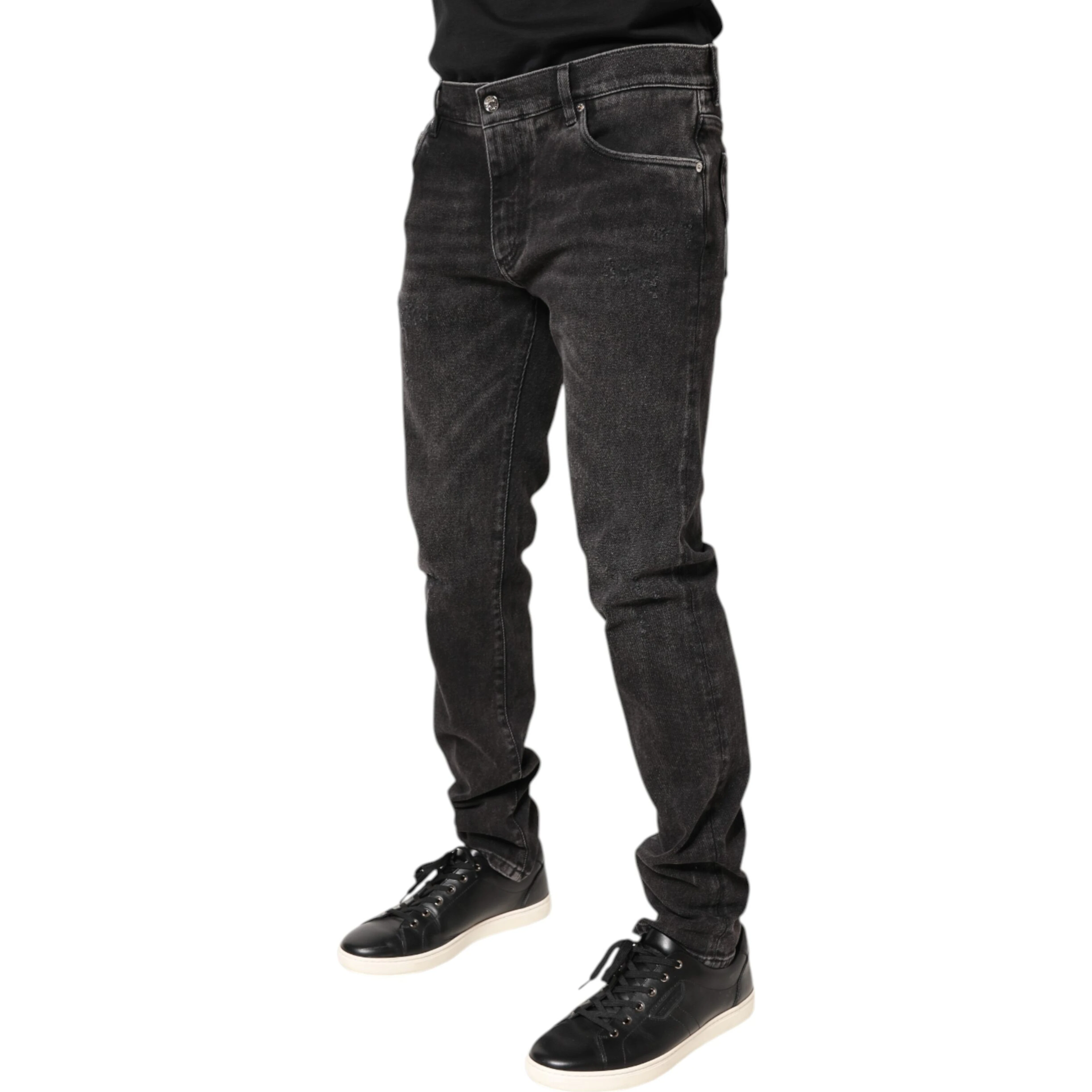 Gray Washed Cotton Skinny Denim Jeans