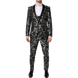 Black Gray MARTINI Jacquard Men 3 Piece Suit