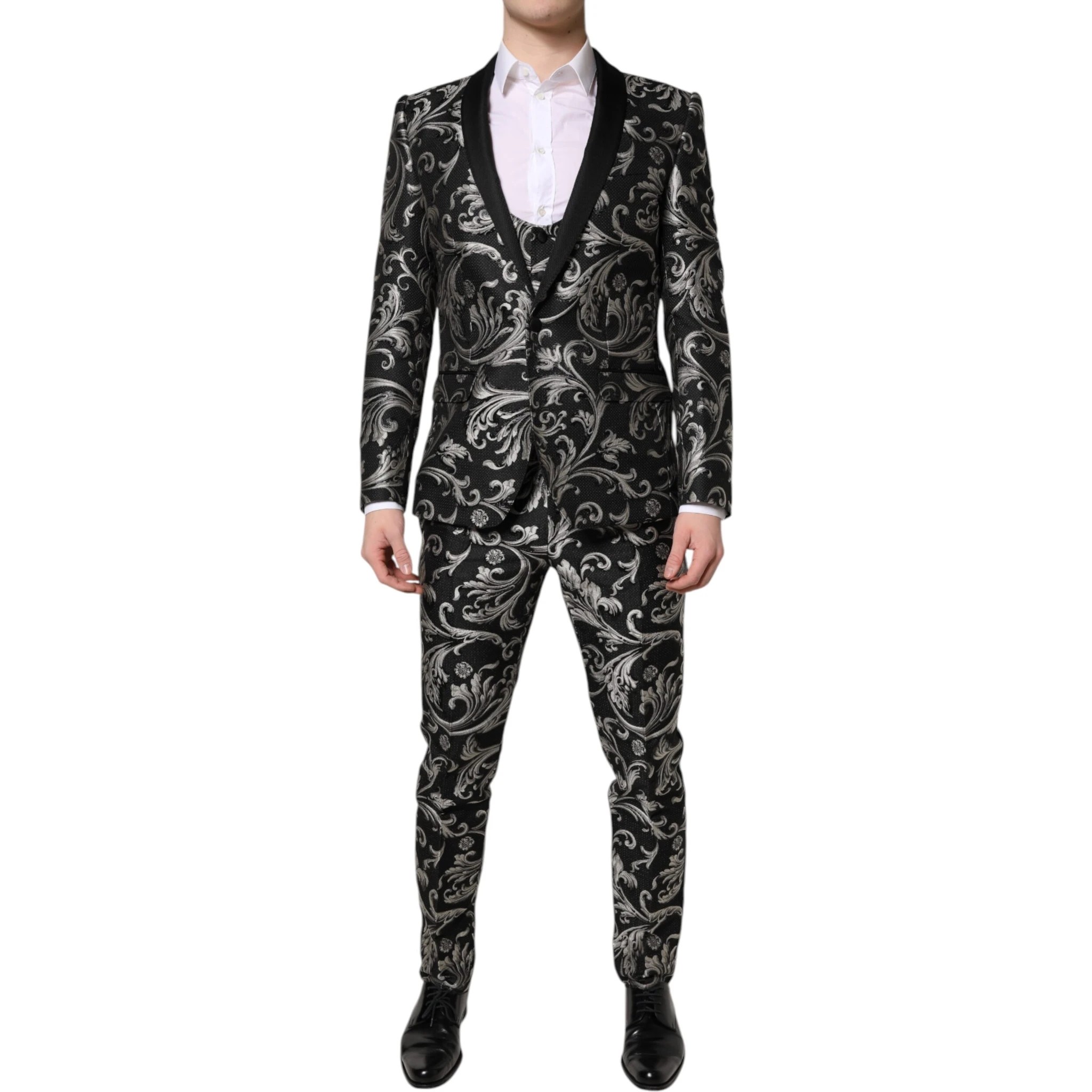 Black Gray MARTINI Jacquard Men 3 Piece Suit