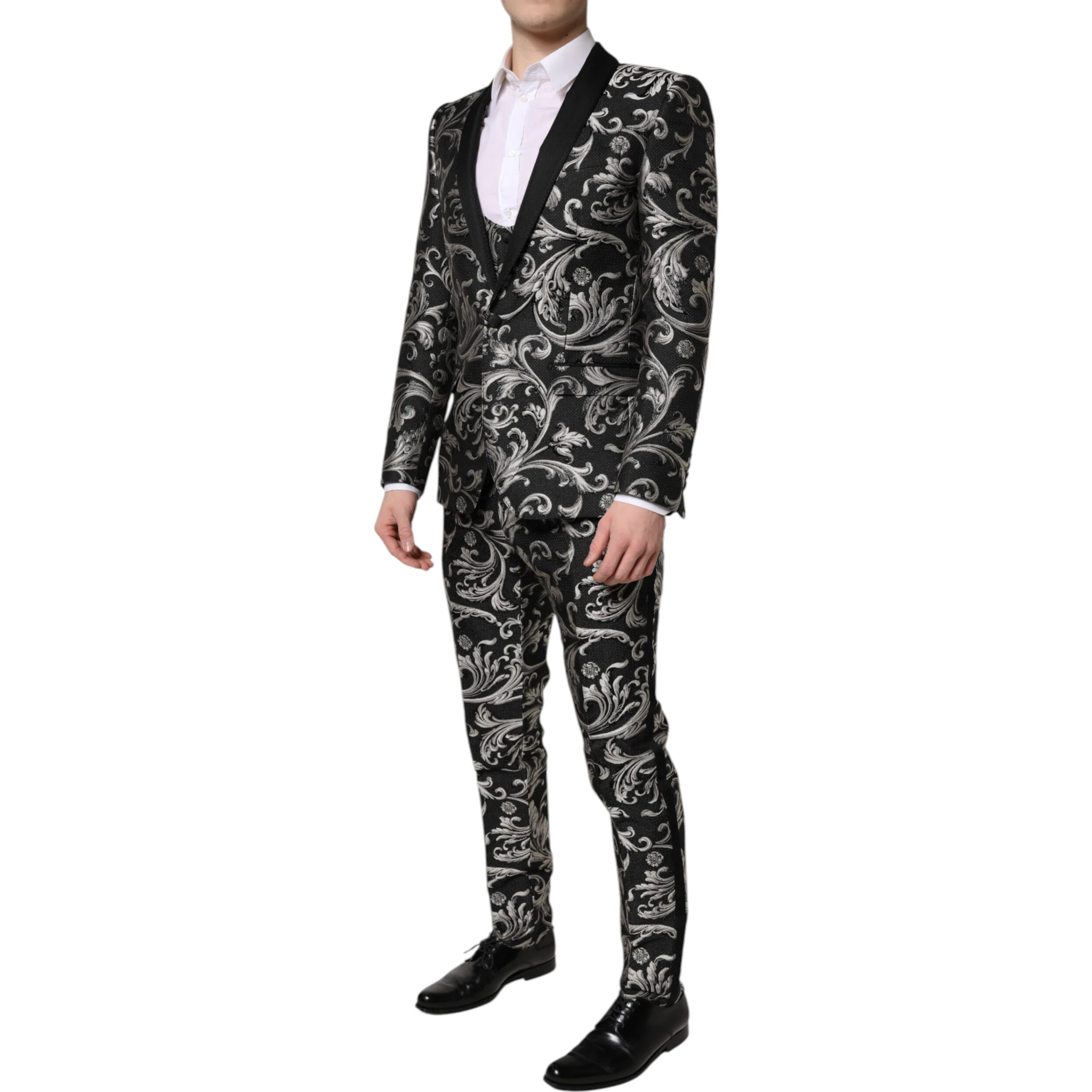 Black Gray MARTINI Jacquard Men 3 Piece Suit