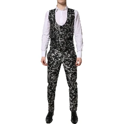 Black Gray MARTINI Jacquard Men 3 Piece Suit