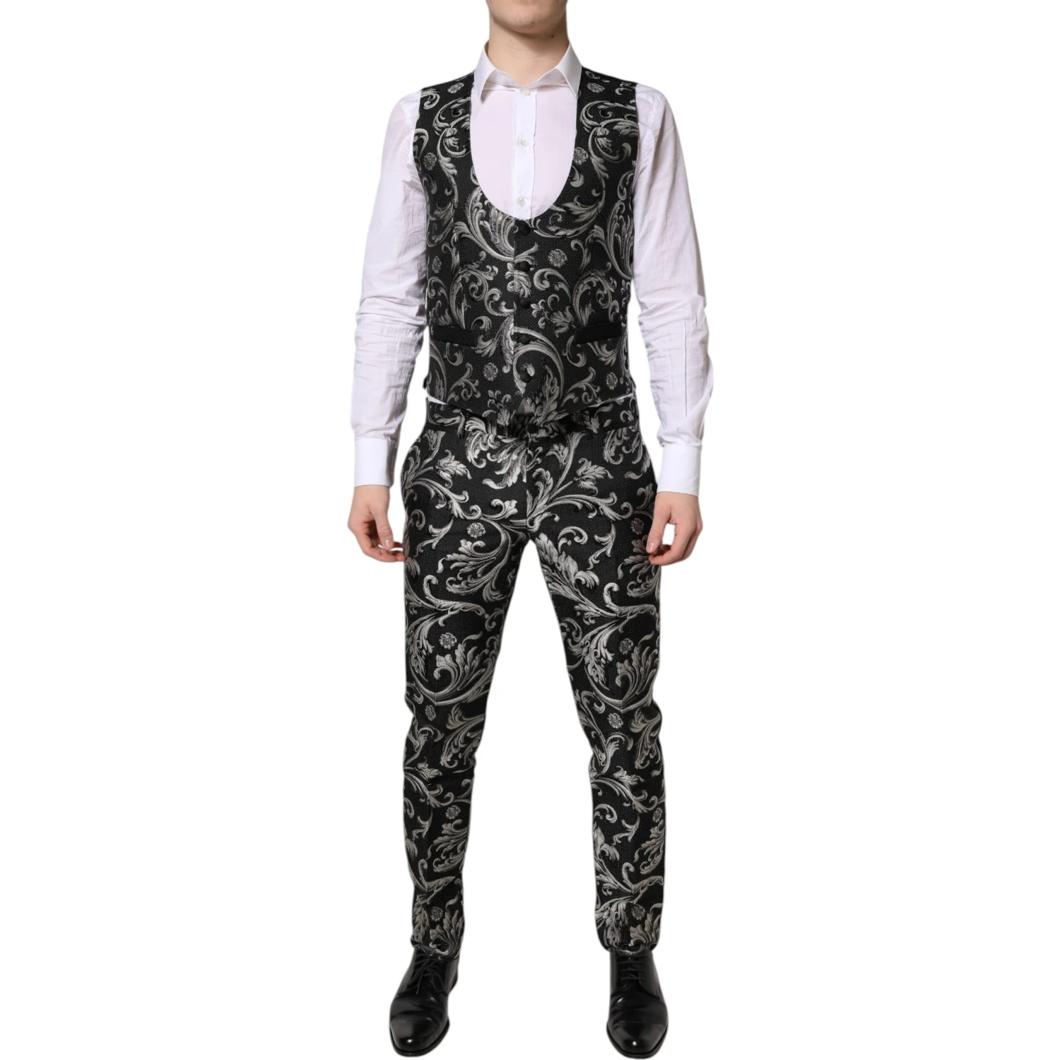 Black Gray MARTINI Jacquard Men 3 Piece Suit