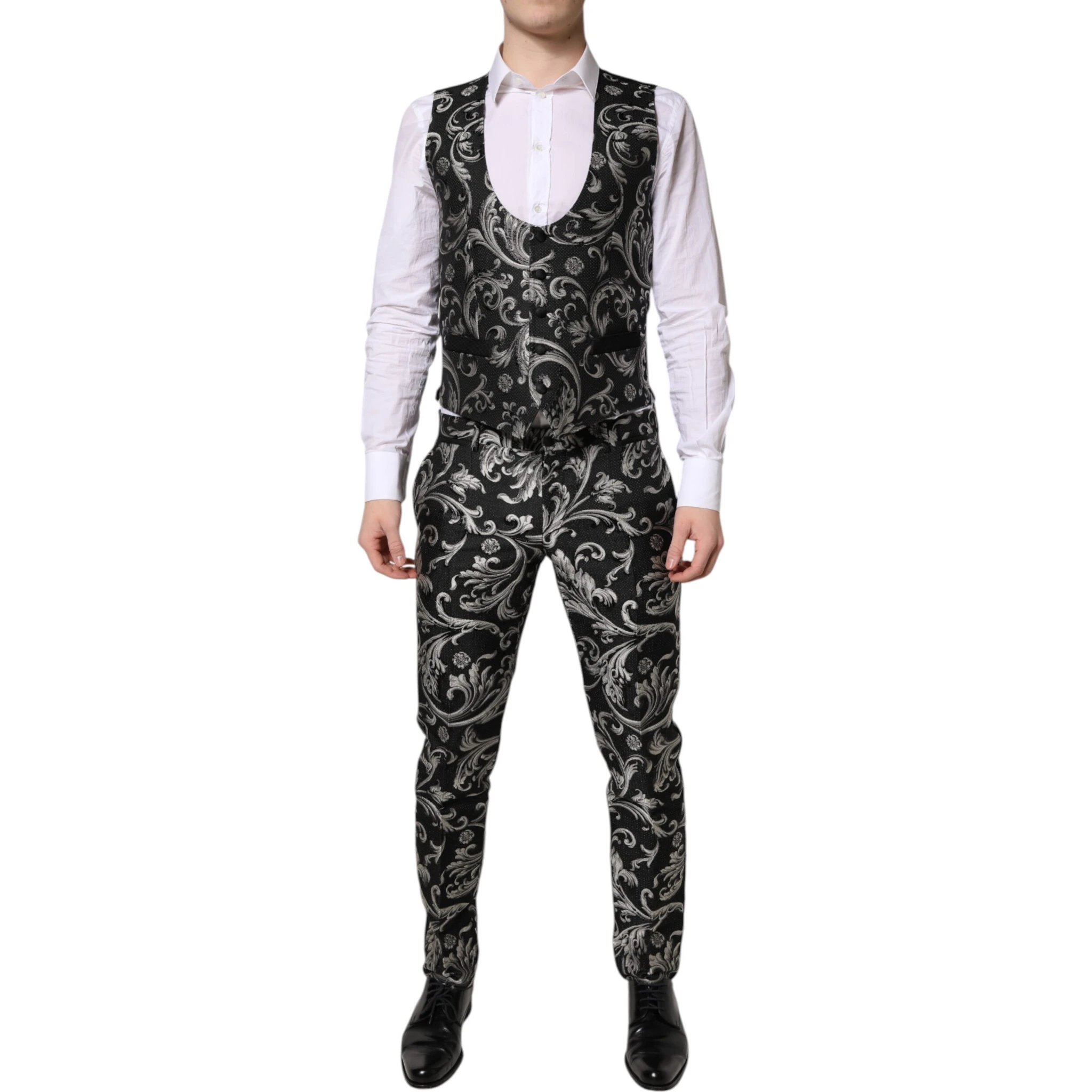 Black Gray MARTINI Jacquard Men 3 Piece Suit