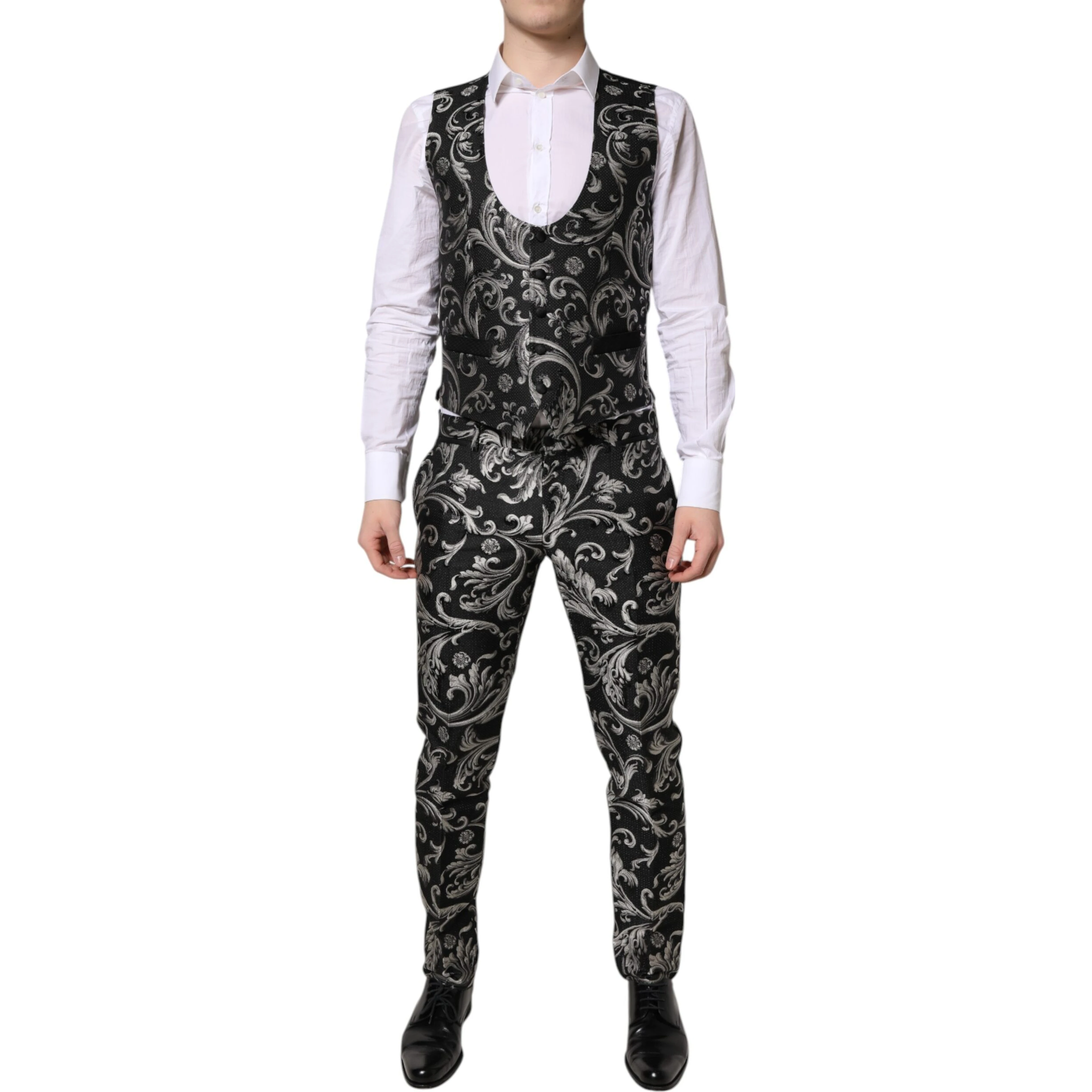 Black Gray MARTINI Jacquard Men 3 Piece Suit